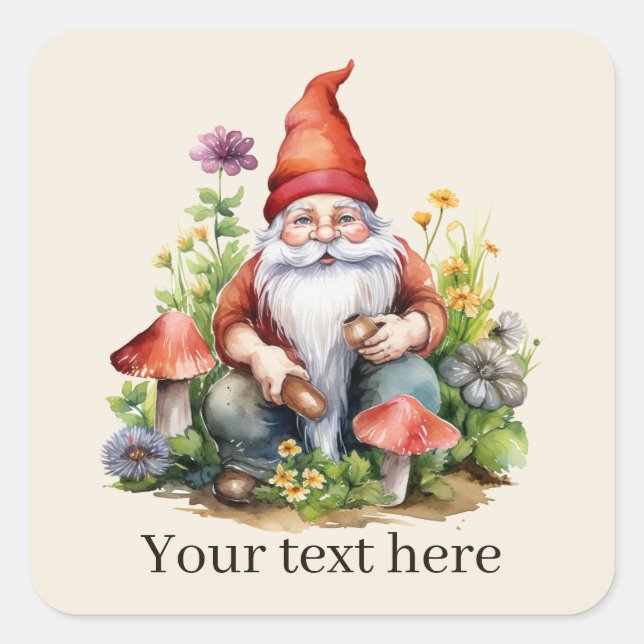 Niedlich Garden-Gnom Quadratischer Aufkleber (Vorderseite)