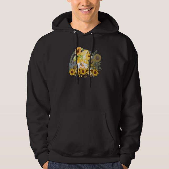 Niedlich Garden Gnome Sonnenblume Regenbogen Fraue Hoodie (Vorderseite)