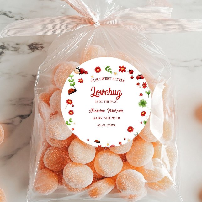 Niedlich Garden kleine Ladybug Babydusche Einladun Runder Aufkleber (Von Creator hochgeladen)