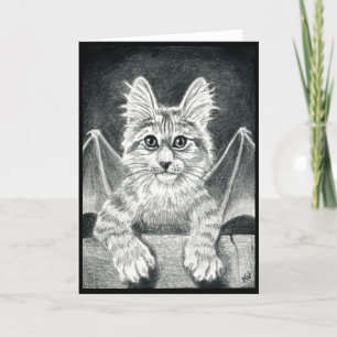 Niedlich Gargoyle Cat Schwarz-weiße Halloween-Kart Karte