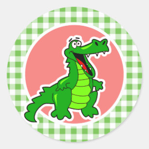 Niedlich Gator; Green Gingham Runder Aufkleber