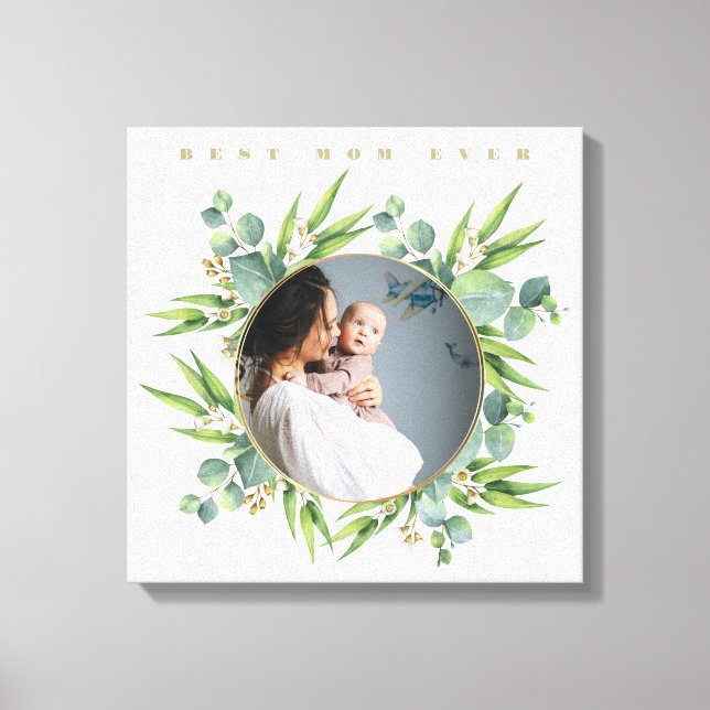 Niedlich geblüht Aquarellgrün Blätter Foto Leinwanddruck (Vorderseite)