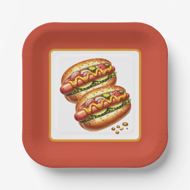 Niedlich gegrilltes Hotdog-Party Pappteller (Vorderseite)