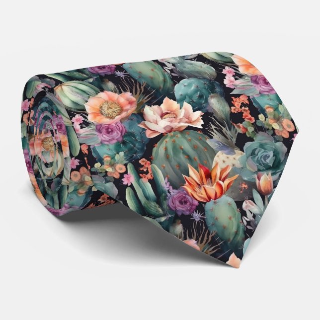 niedlich gekachelte Kaktus-Blume Krawatte (Gerollt)