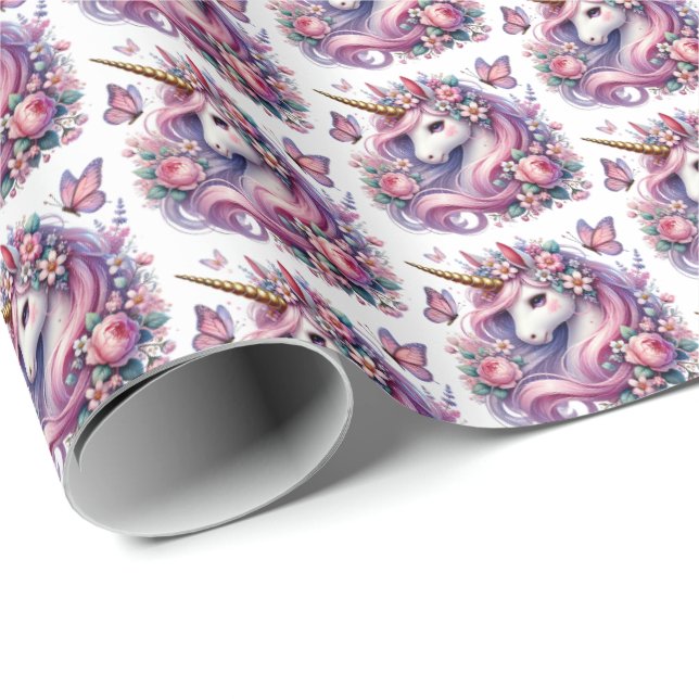 Niedlich gekachelte Mädchen, Einhorn-Party Geschenkpapier (Rolleneckpunkt)