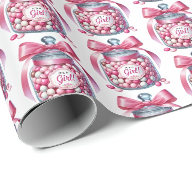 Niedlich gekachelte Mädchenmädchen Süßigkeiten Büf Geschenkpapier (Rolleneckpunkt)