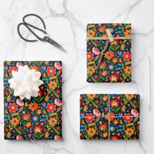 Niedlich gekachelte mexikanische Fiesta-Blume Geschenkpapier Set