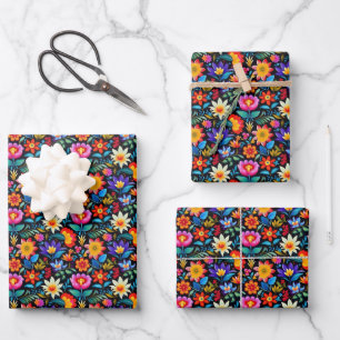 Niedlich gekachelte mexikanische Fiesta-Blume Geschenkpapier Set