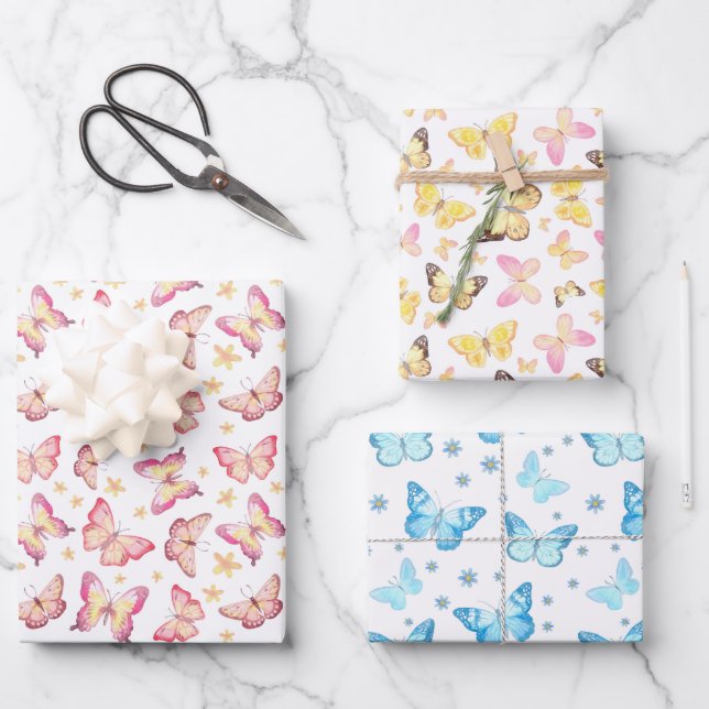 niedlich gekachelte Schmetterlingsmuster Wrapping  Geschenkpapier Set (Vorderseite)