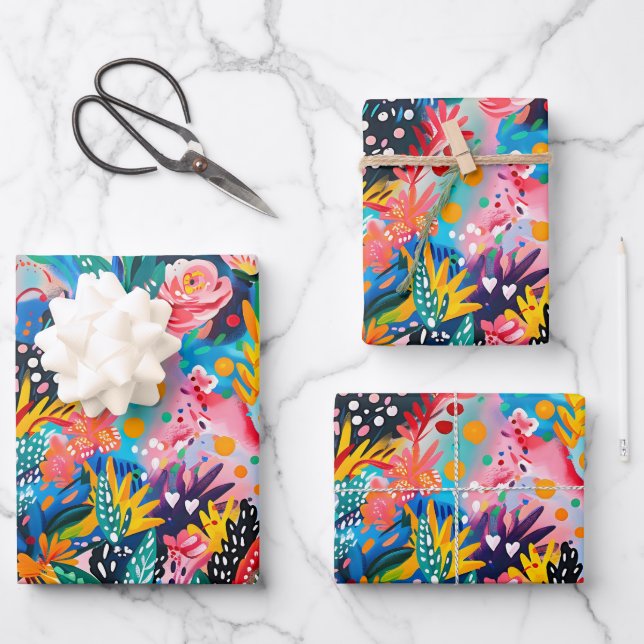 Niedlich gekacheltes japanisches Muster Geschenkpapier Set (Vorderseite)