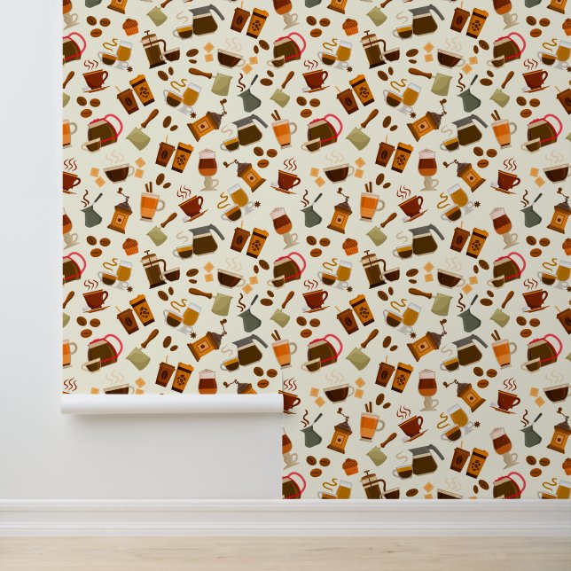 Niedlich gekacheltes Kaffeemuster Tapete (Anwendung)