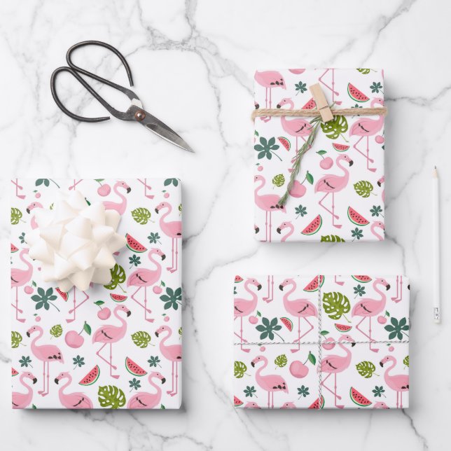 Niedlich gekacheltes rosa Flamingo-Muster Geschenkpapier Set (Vorderseite)