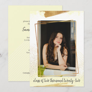 Niedlich Gelb & Gold Gerahmter Abschluss Einladung