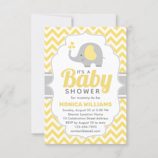 Niedlich-gelb-graue Elefant-Neutral-Baby-Dusche Einladung