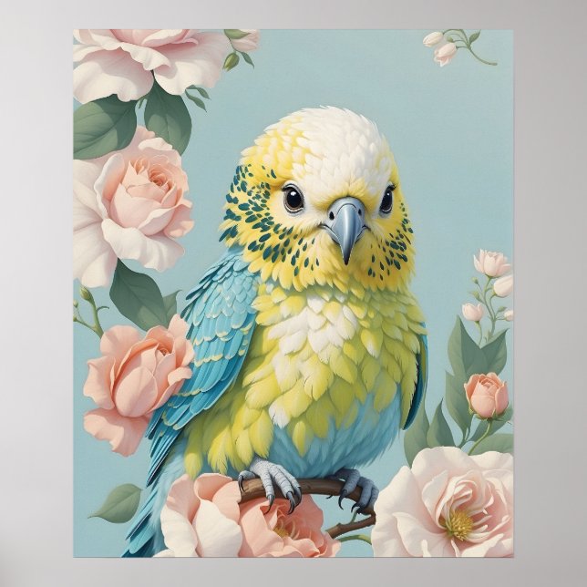 Niedlich Gelb und Blau Budgie Parakeet Bird Poster (Vorne)