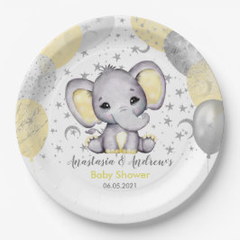 Niedlich-Gelbe Babydusche Elephant Balloons Pappteller