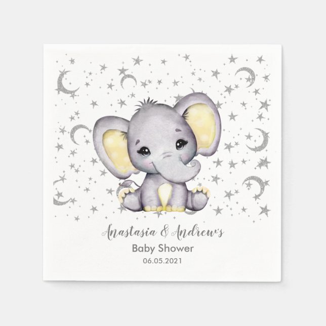 Niedlich-Gelbe Babydusche Elephant Napkins Serviette (Vorderseite)