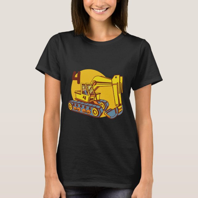 Niedlich-Gelbe Baggermaschine T-Shirt (Vorderseite)