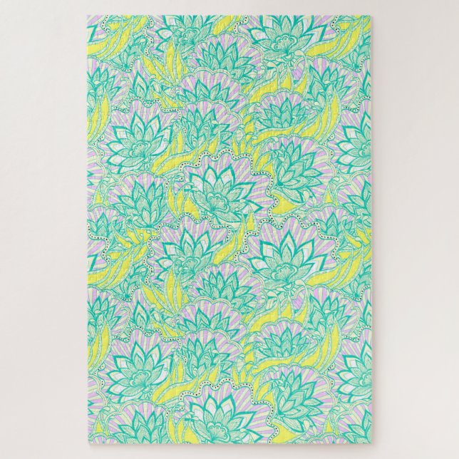 Niedlich-gelbe Blumenmuster Keramik Puzzle (Vertikal)