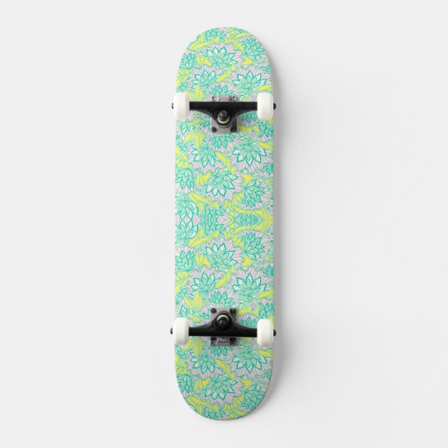 Niedlich-gelbe Blumenmuster Keramik Skateboard (Vorderseite)