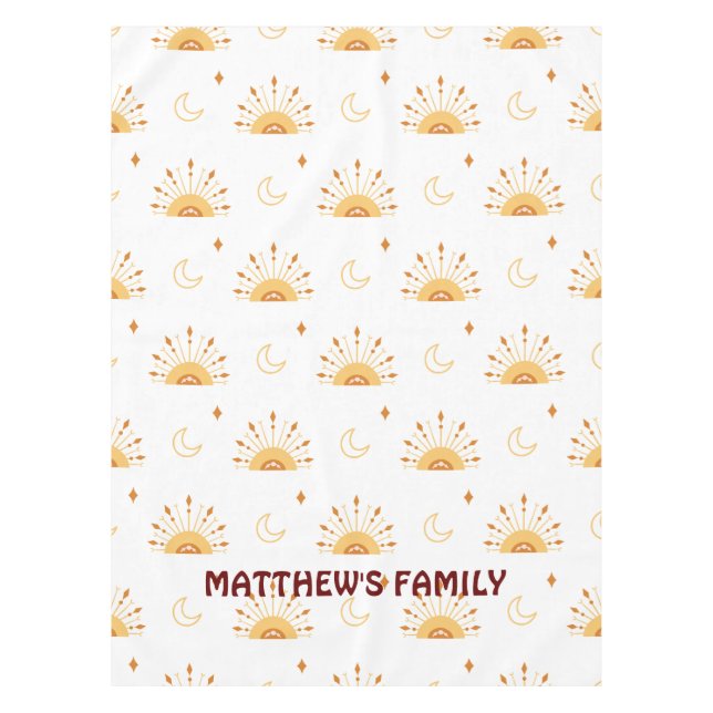 Niedlich-Gelbe Boho Celestie-Seamless-Muster-Famil Tischdecke (Vorderseite)