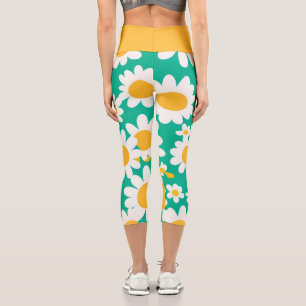 Niedlich-Gelbe Daisy-Blume Botanisches Muster gürt Capri Leggings
