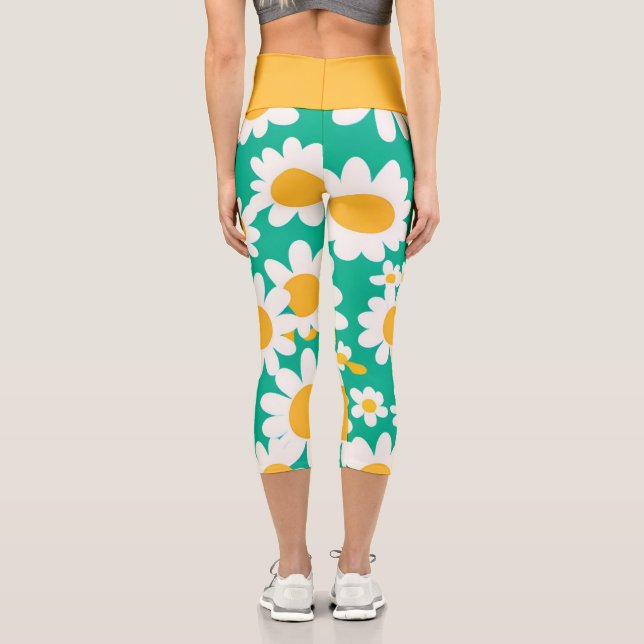 Niedlich-Gelbe Daisy-Blume Botanisches Muster gürt Capri Leggings (Rückseite)