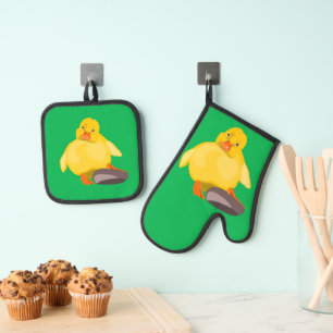 Niedlich Gelbe Ente Funny Oven Mitt & Pot Holder S Ofenhandschuh & Topflappen-Set