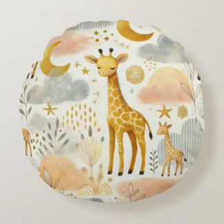 Niedlich Gelbe Giraffe Warm Baby Kinderzimmer Kiss Rundes Kissen