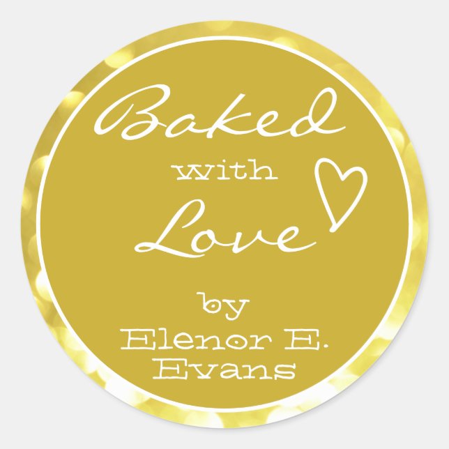 Niedlich Gelbe goldene Rahmen gebacken mit Liebe Runder Aufkleber (Vorderseite)