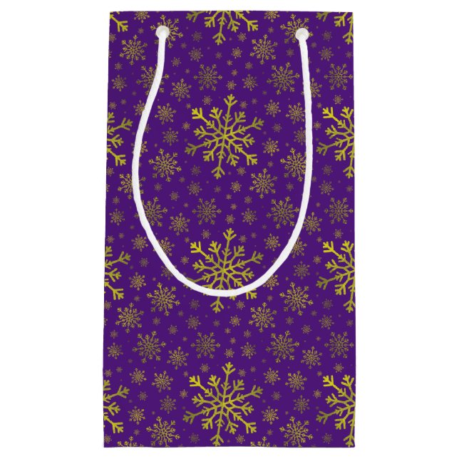 Niedlich Gelbe goldene Weihnachtsschneeflocken auf Kleine Geschenktüte (Vorderseite)