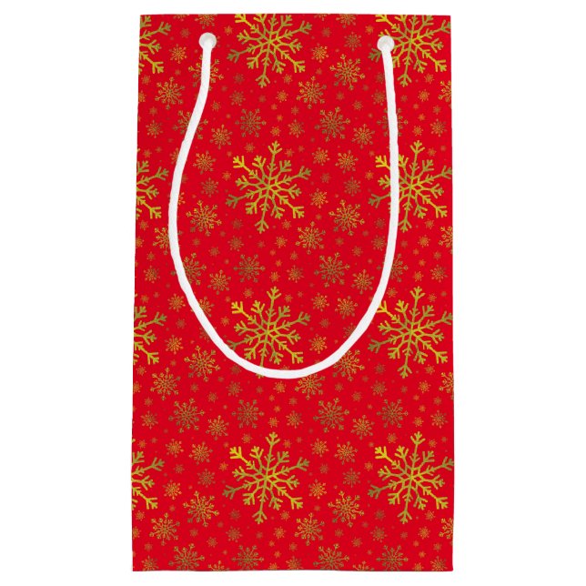 Niedlich Gelbe goldene Weihnachtsschneeflocken Kleine Geschenktüte (Vorderseite)