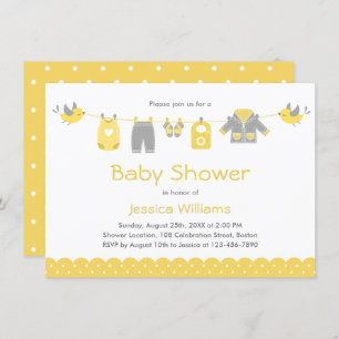 Niedlich-gelbe graue Kleidung   Neutrale Babydusch Einladung