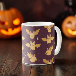 Niedlich-Gelbe Halloween-Fledermäuse auf einem Bur Kaffeetasse