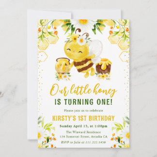 Niedlich Gelbe Honigblüte Bee 1. Geburtstag Einladung