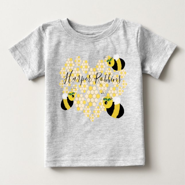 Niedlich-Gelbe Honigwabe Herz Honey Bee Baby Gesch Baby T-shirt (Vorderseite)