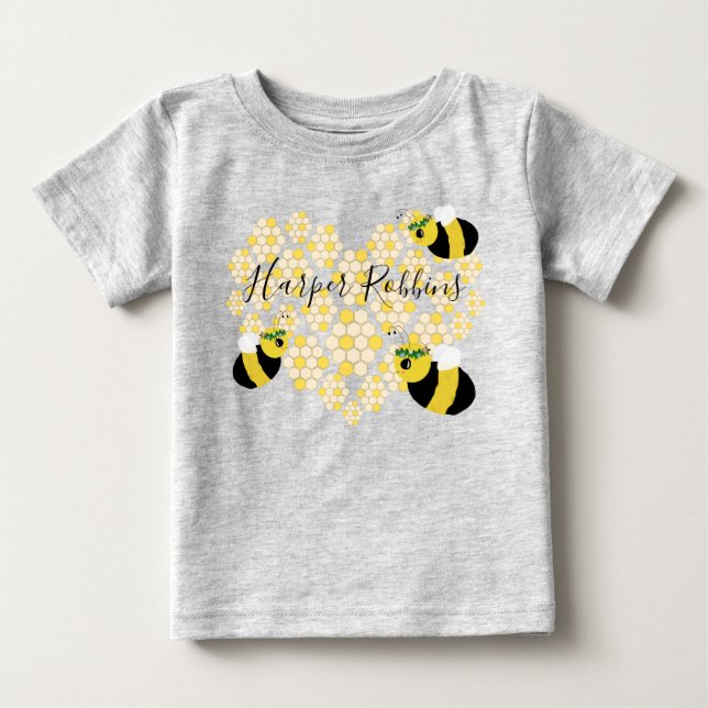 Niedlich-Gelbe Honigwabe Herz Honey Bee Baby Gesch T-shirt (Vorderseite)