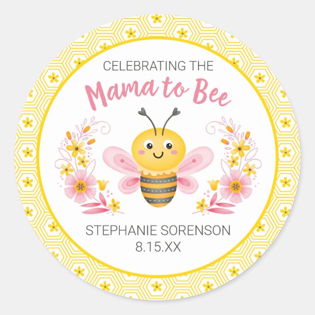 Niedlich-Gelbe Mama bis Bee Baby Duwer Klassische  Runder Aufkleber (Vorderseite)