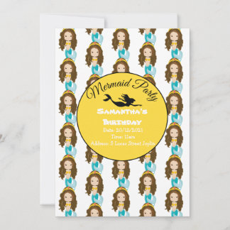 Niedlich-Gelbe Meerjungfrau-Party Einladung