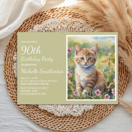 Niedlich Gelbe Orangenkatze Aquarell 90. Geburtsta Einladung