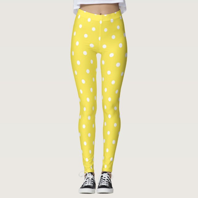 Niedlich-Gelbe Polka-Punkte Leggings (Vorderseite)