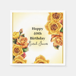 Niedlich Gelbe Rosen 40. Geburtstag Serviette