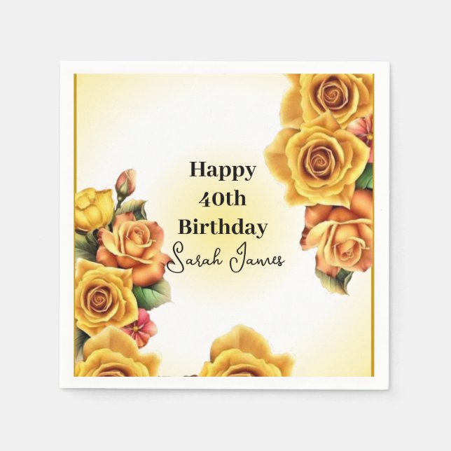 Niedlich Gelbe Rosen 40. Geburtstag Serviette (Vorderseite)