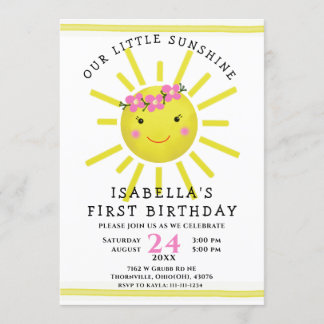 Niedlich Gelbe Sonnenschein 1. Geburtstag Party Einladung