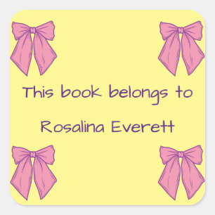 Niedlich Gelbe und rosa Bögen Mädchen Namen Kinder Quadratischer Aufkleber