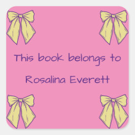 Niedlich Gelbe und rosa Bögen Mädchen Namen Kinder Quadratischer Aufkleber