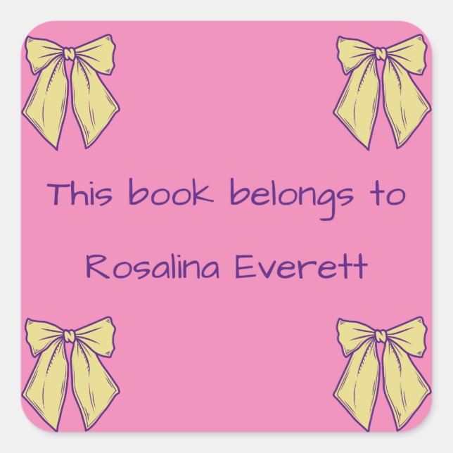 Niedlich Gelbe und rosa Bögen Mädchen Namen Kinder Quadratischer Aufkleber (Vorderseite)