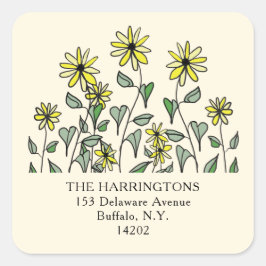 Niedlich Gelbe Wildblumen Fun Square Rücksendeadre Quadratischer Aufkleber
