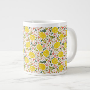 Niedlich Gelbe Zitronen Moderne rosa Blüten Jumbo-Tasse