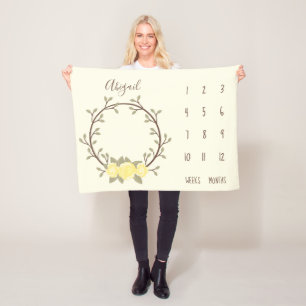 Niedlich-gelber Blumenstrauß Baby Milestone Fleecedecke